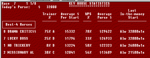 The Key Horse Stats screen